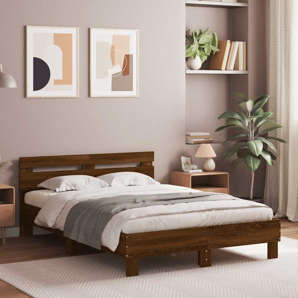 Bed Frame with LED without Mattress Brown Oak 120 x 200 cm