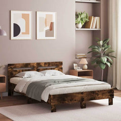 Bed Frame with LED without Mattress Smoked Oak 135 x 190 cm