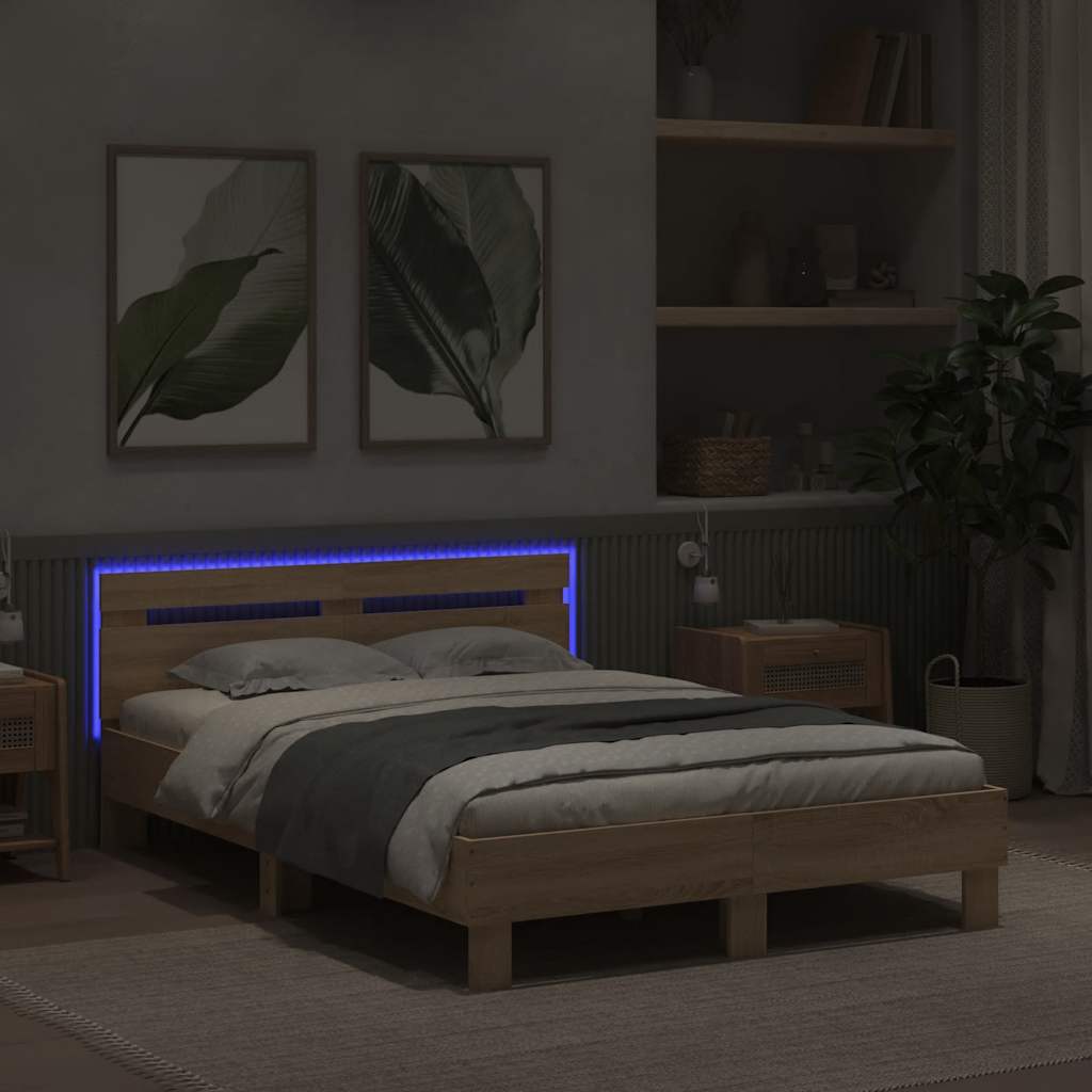Bed Frame with LED without Mattress Sonoma Oak 120 x 190 cm