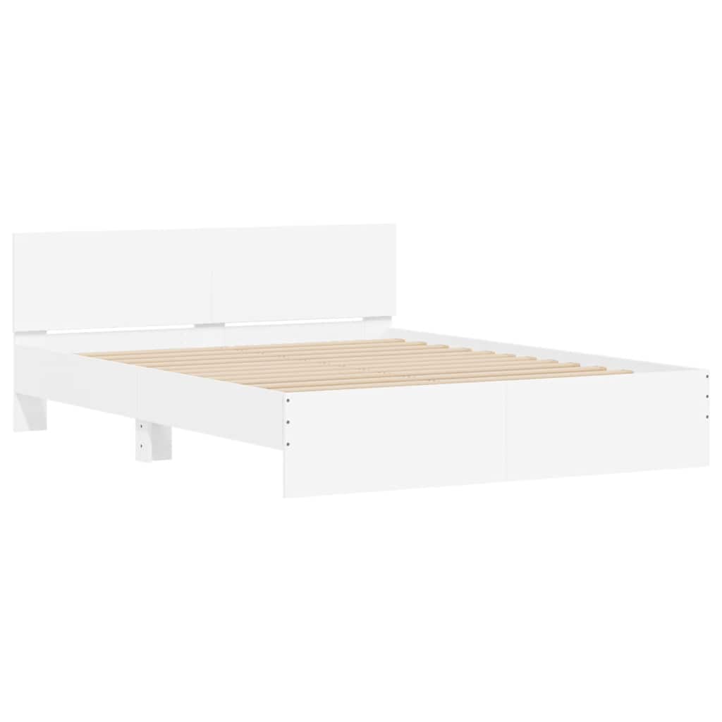 Bed Frame with Headboard and LED 150x200 cm White