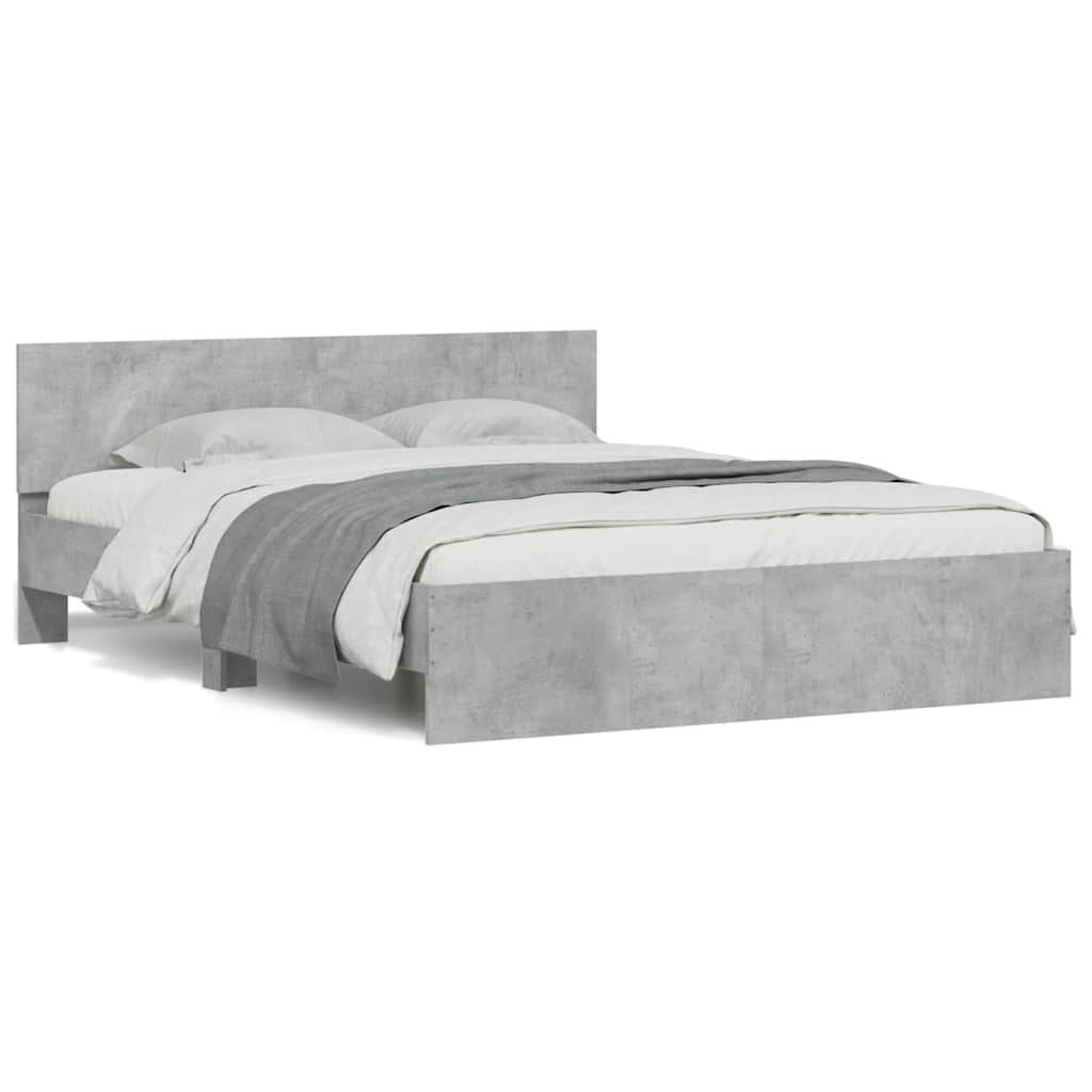 Bed Frame with Headboard and LED 150x200 cm Concrete grey