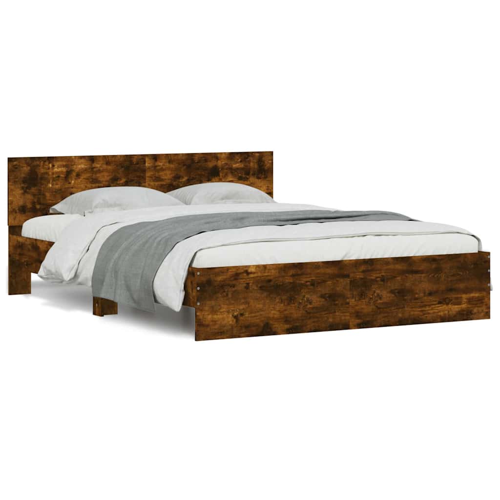 Bed Frame with Headboard and LED 150x200 cm Smoked oak