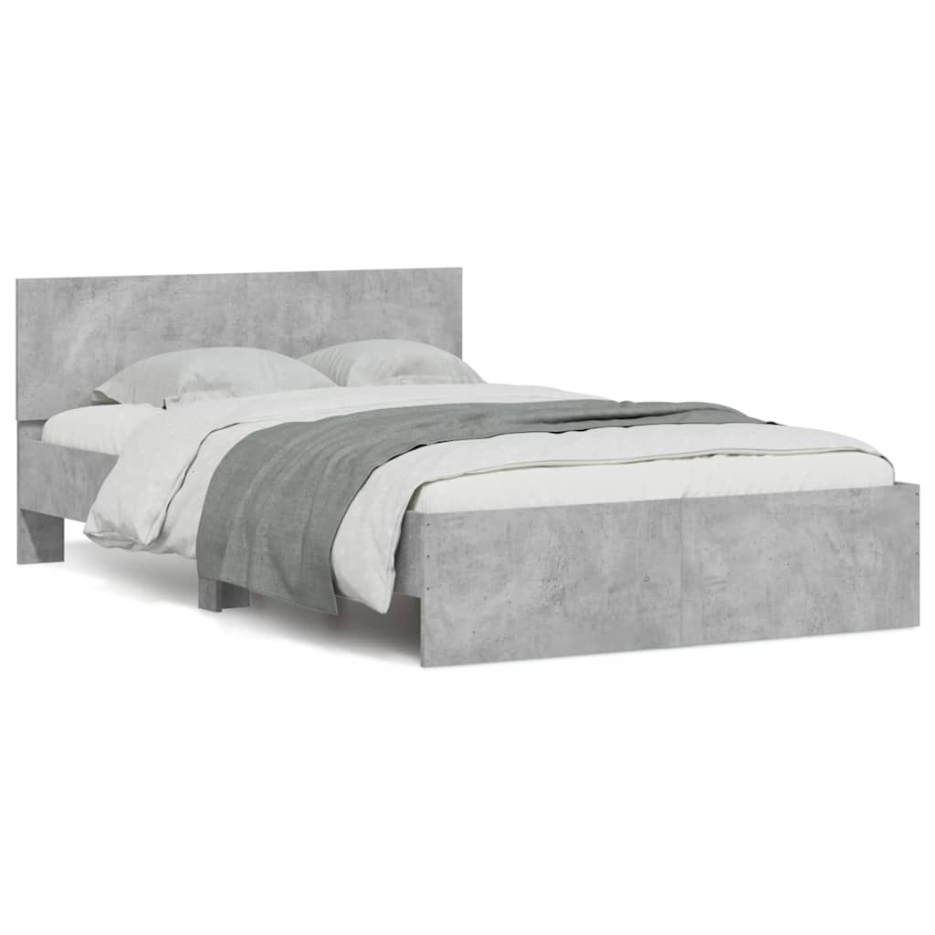 Bed Frame with Headboard and LED 135x190 cm Concrete grey