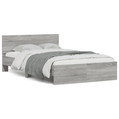 Bed Frame with Headboard and LED 135x190 cm Grey sonoma