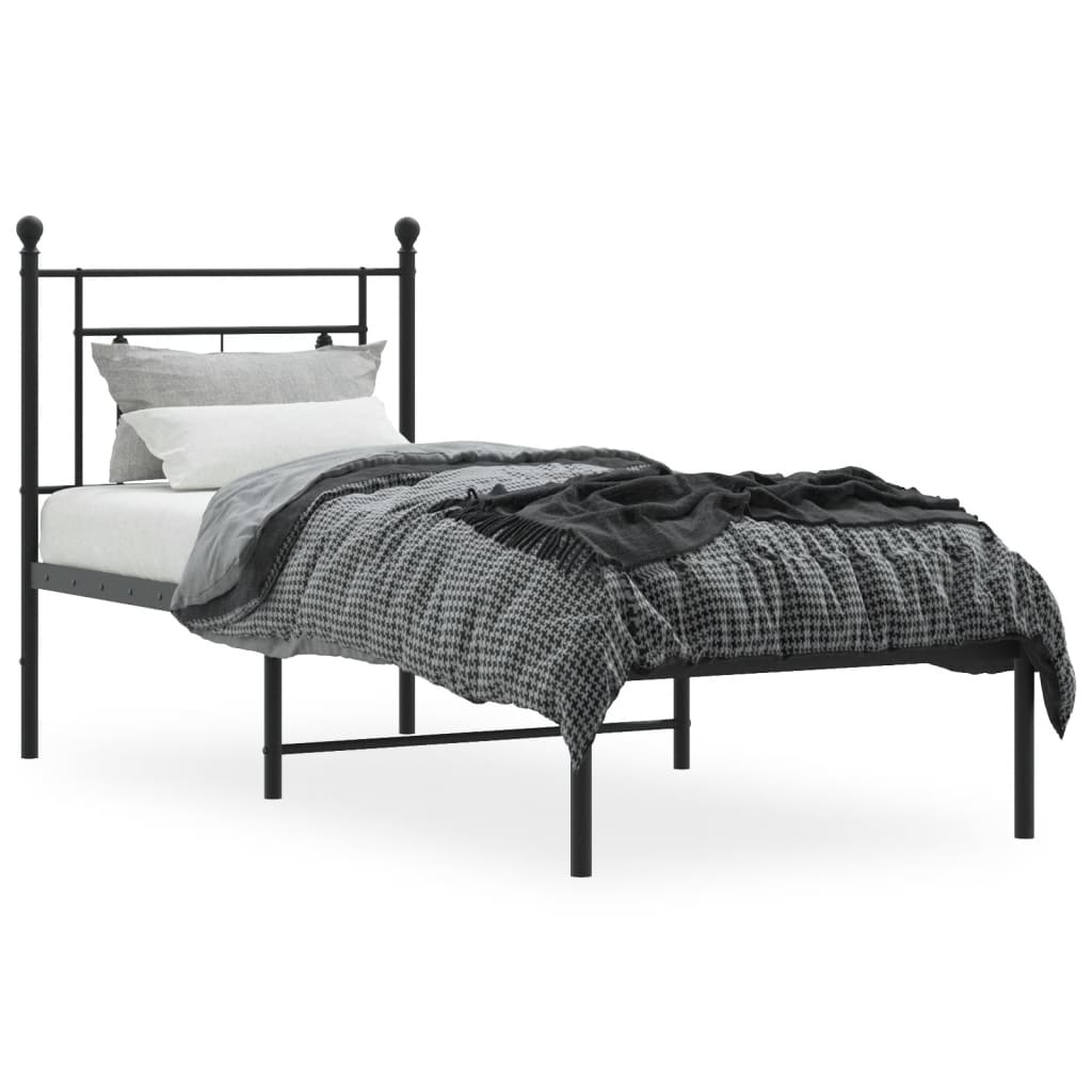 vidaXL Metal Bed Frame without Mattress with Headboard Black 75x190cm 3