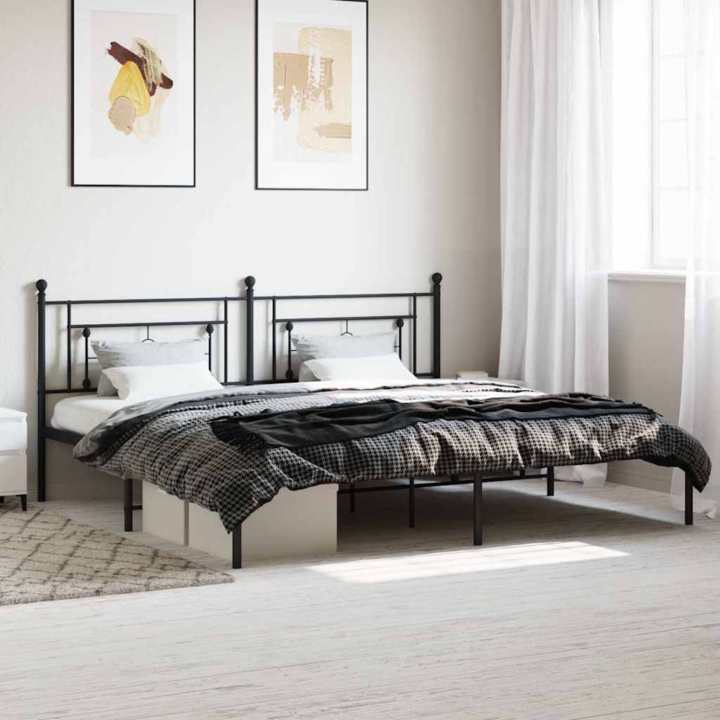 Metal Bed Frame without Mattress With headboard Black 193 cm 203 cm