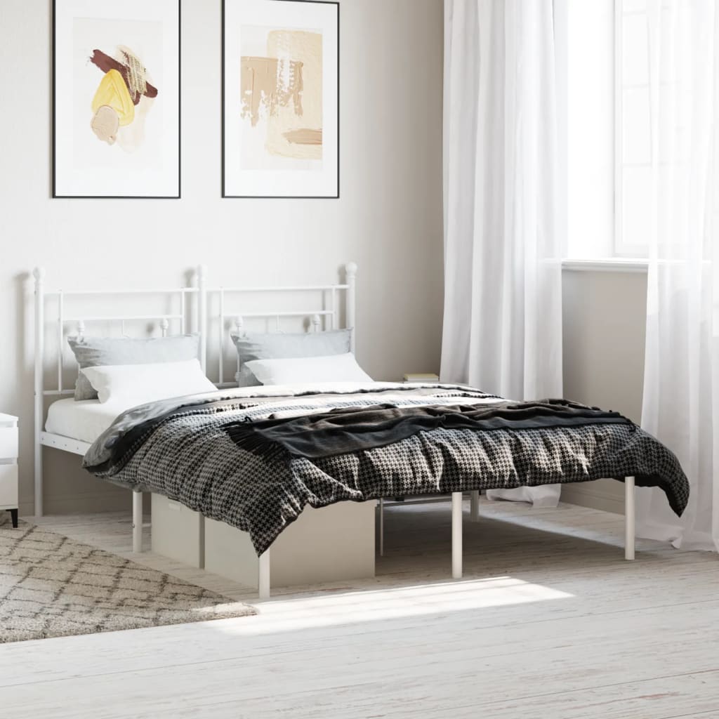 vidaXL Metal Bed Frame without Mattress with Headboard White 140x190cm 1