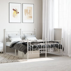 Metal Bed Frame without Mattress Footboard Headboard White