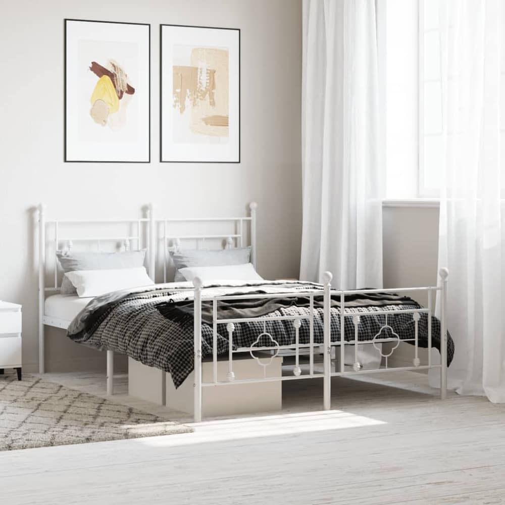 Metal Bed Frame without Mattress with Footboard with Headboard & Footboard White 140 cm 200 cm
