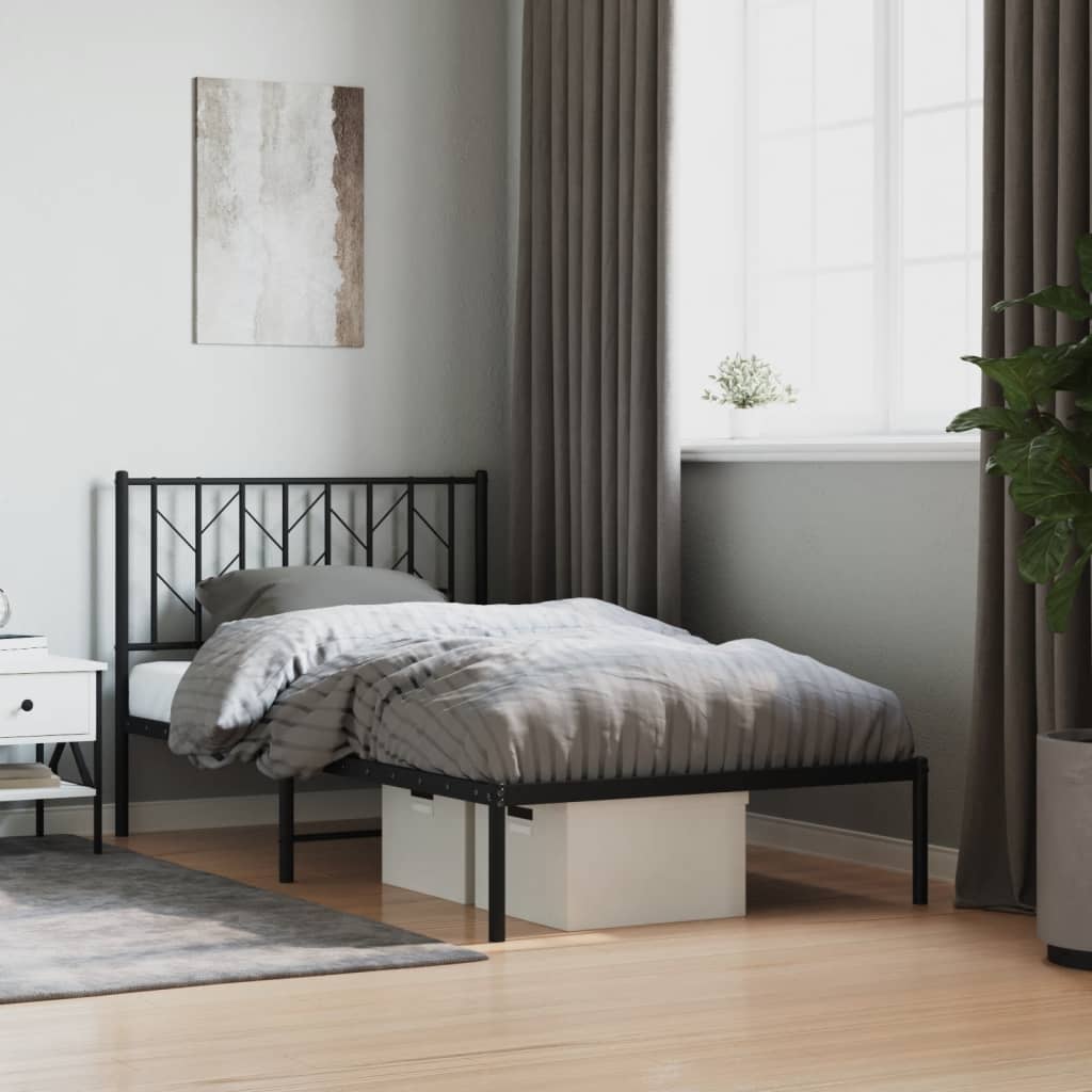 Metal Bed Frame without Mattress with Headboard Black 100 cm 190 cm