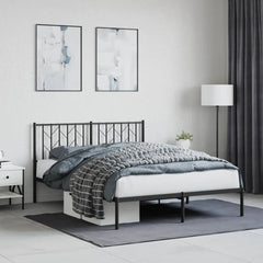 Metal Bed Frame without Mattress with Headboard Black 140 cm 190 cm