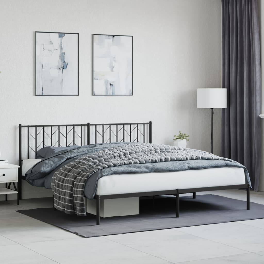 Metal Bed Frame without Mattress with Headboard Black 183 cm 213 cm