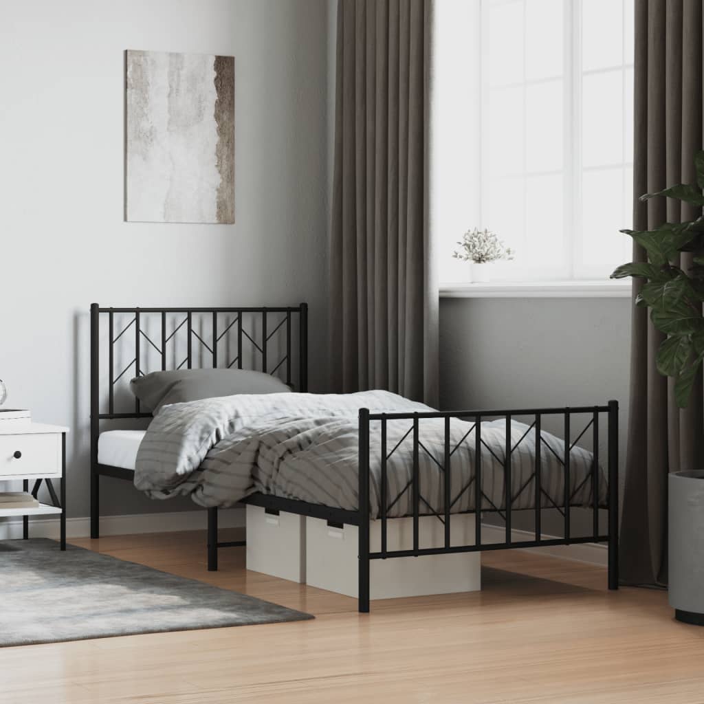 vidaXL Metal Bed Frame without Mattress with Footboard Black 90x190cm 1