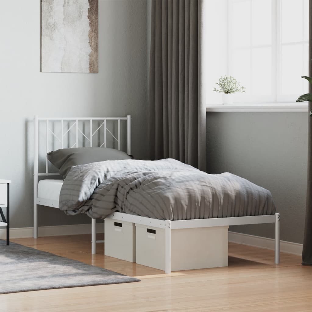 vidaXL Metal Bed Frame without Mattress with Headboard White