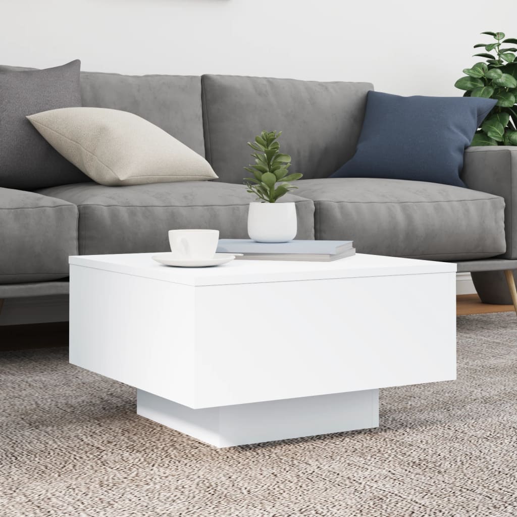 vidaXL Coffee Table with LED Lights White 55x55x31 cm 5