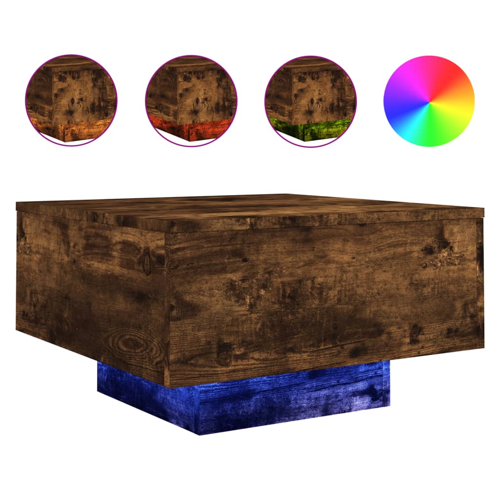 vidaXL Coffee Table with LED Lights Smoked Oak 55x55x31 cm 2