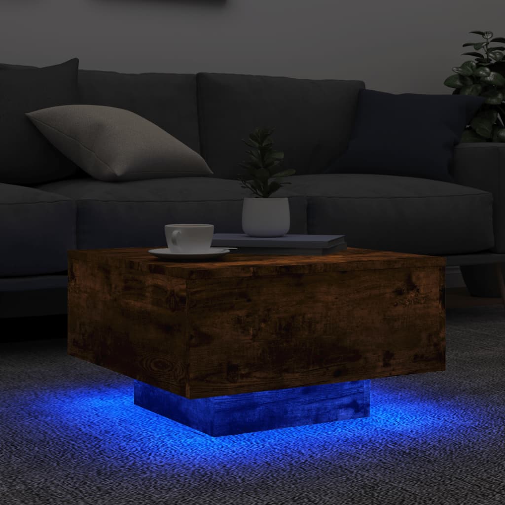 vidaXL Coffee Table with LED Lights Smoked Oak 55x55x31 cm 4