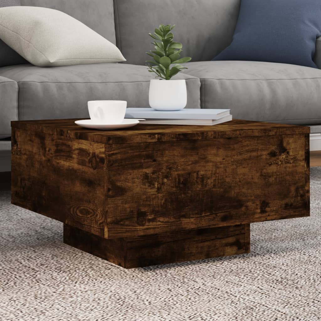 vidaXL Coffee Table with LED Lights Smoked Oak 55x55x31 cm 1