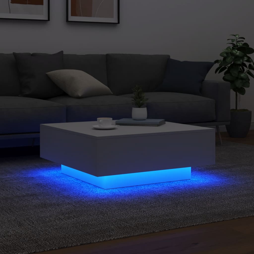 vidaXL Coffee Table with LED Lights White 80x80x31 cm 4