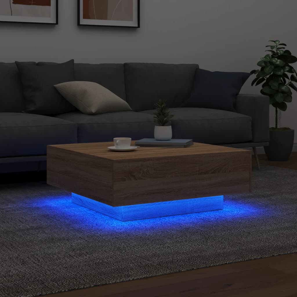 Coffee Table with LED Lights 80x80x31 cm Depth 80 cm Sonoma oak