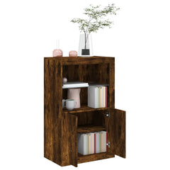 Side Cabinet with LED Lights Smoked Oak Engineered Wood, image 5
