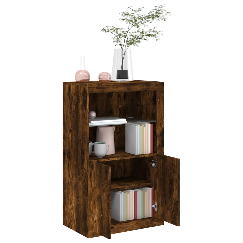 Side Cabinet with LED Lights Smoked Oak Engineered Wood, image 5