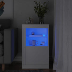 Side Cabinet with LED Lights Engineered Wood in White