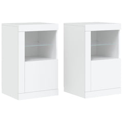 Side Cabinets with LED Lights 2 pcs White Engineered Wood, image 2