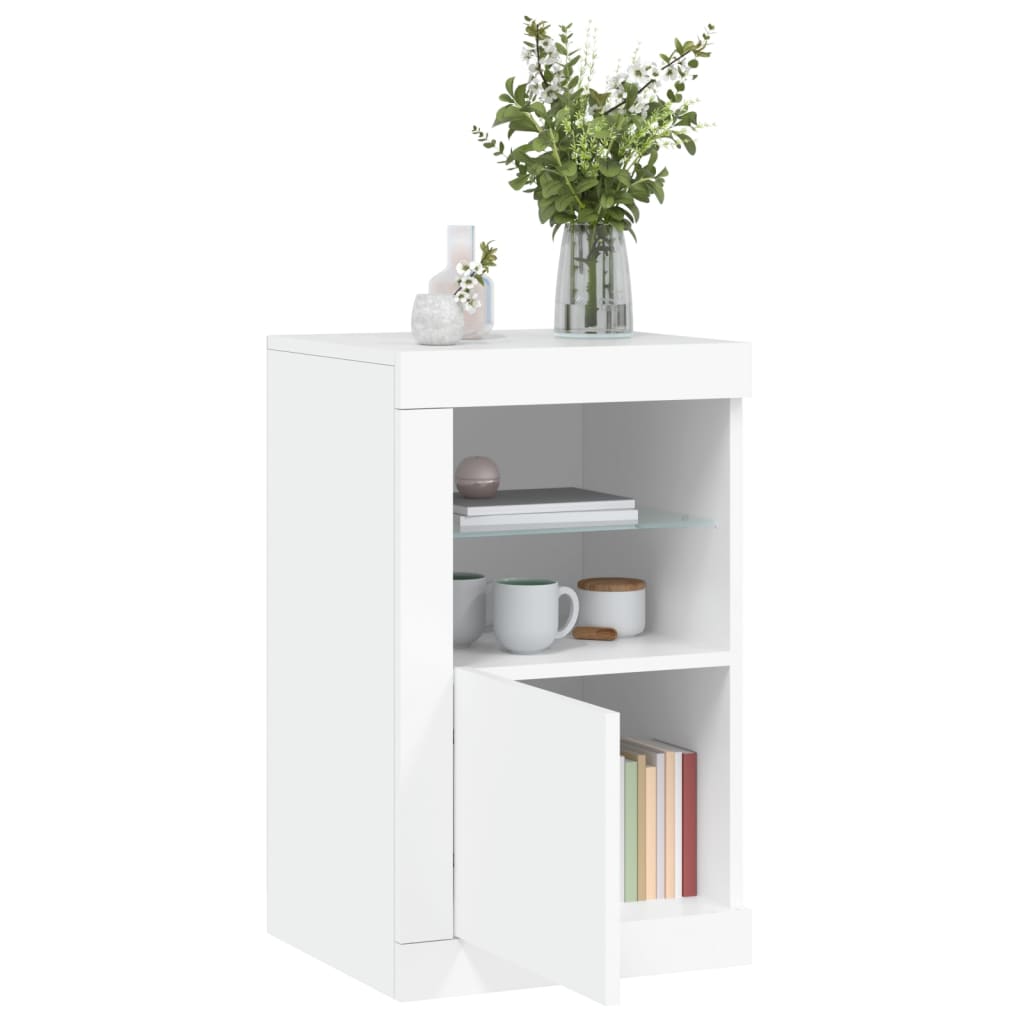 Side Cabinets with LED Lights 2 pcs White Engineered Wood, image 4