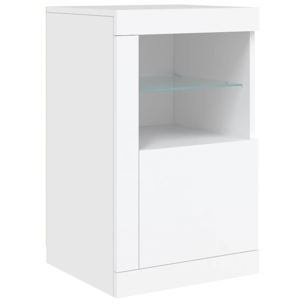 Side Cabinets with LED Lights 2 pcs White Engineered Wood, image 6