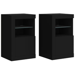 Side Cabinet with LED Lights Engineered Wood