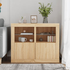 Side Cabinet with LED Lights Engineered Wood