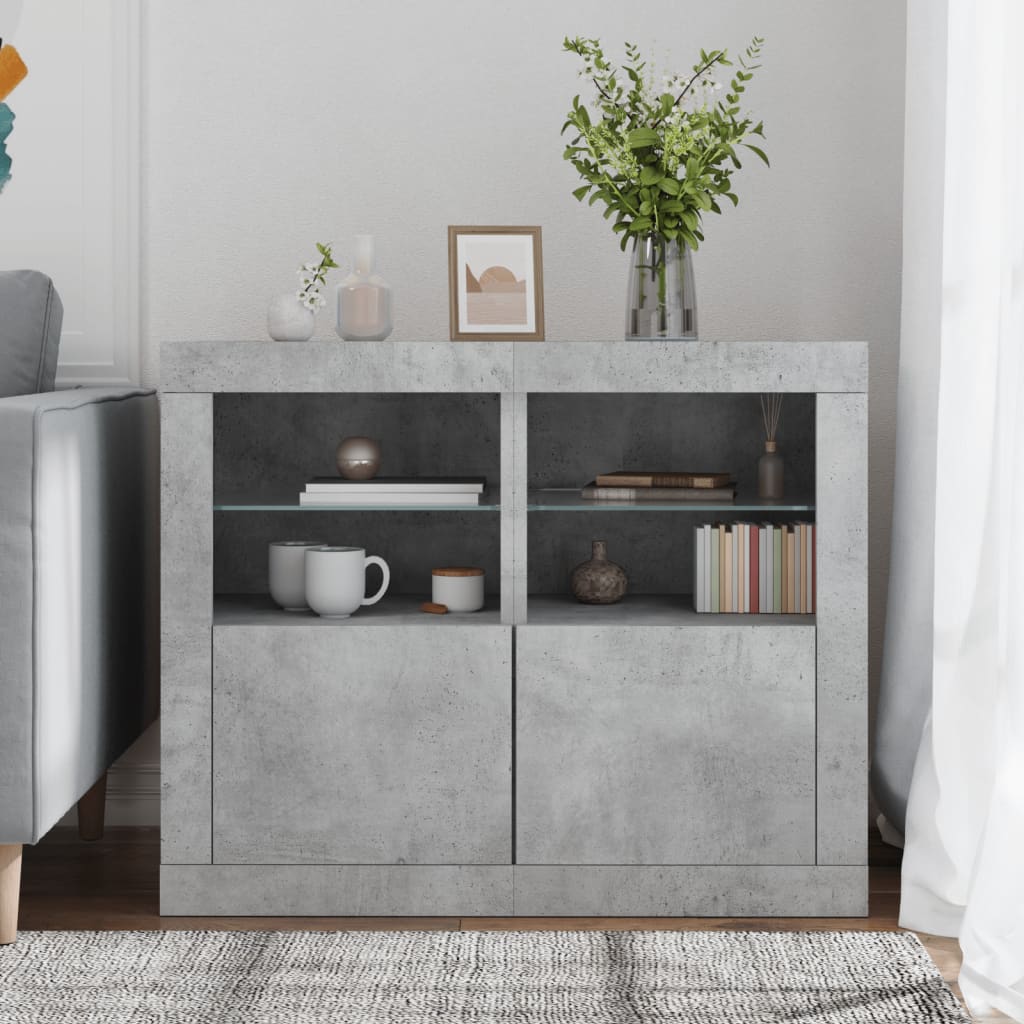 Side Cabinet with LED Lights Engineered Wood