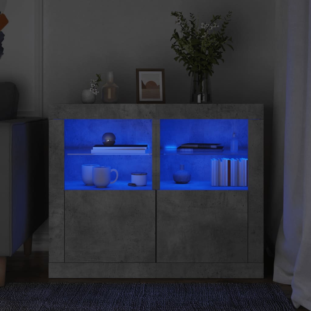 Side Cabinet with LED Lights Engineered Wood in Concrete Grey
