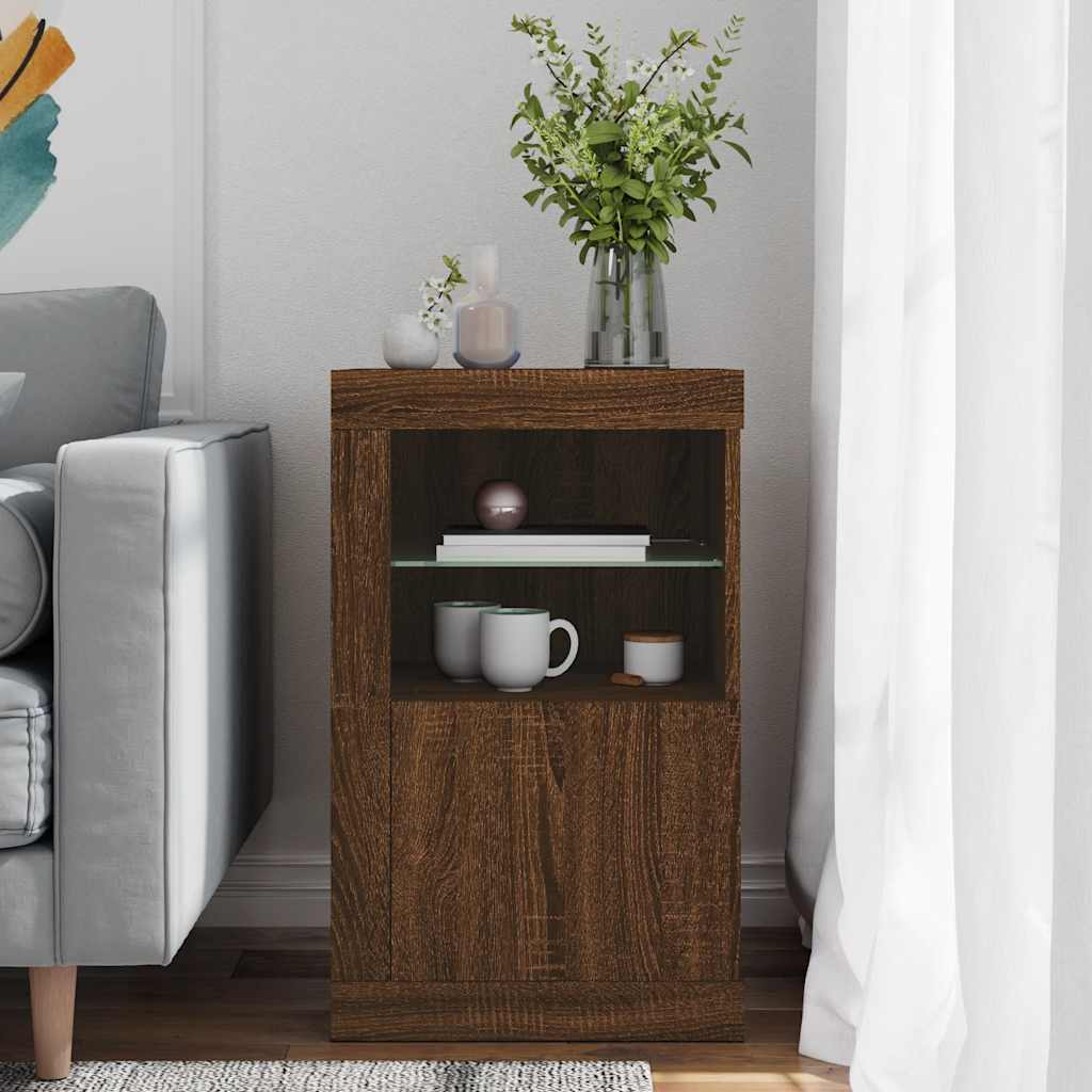 vidaXL Side Cabinet with LED Lights Brown Oak Engineered Wood 3
