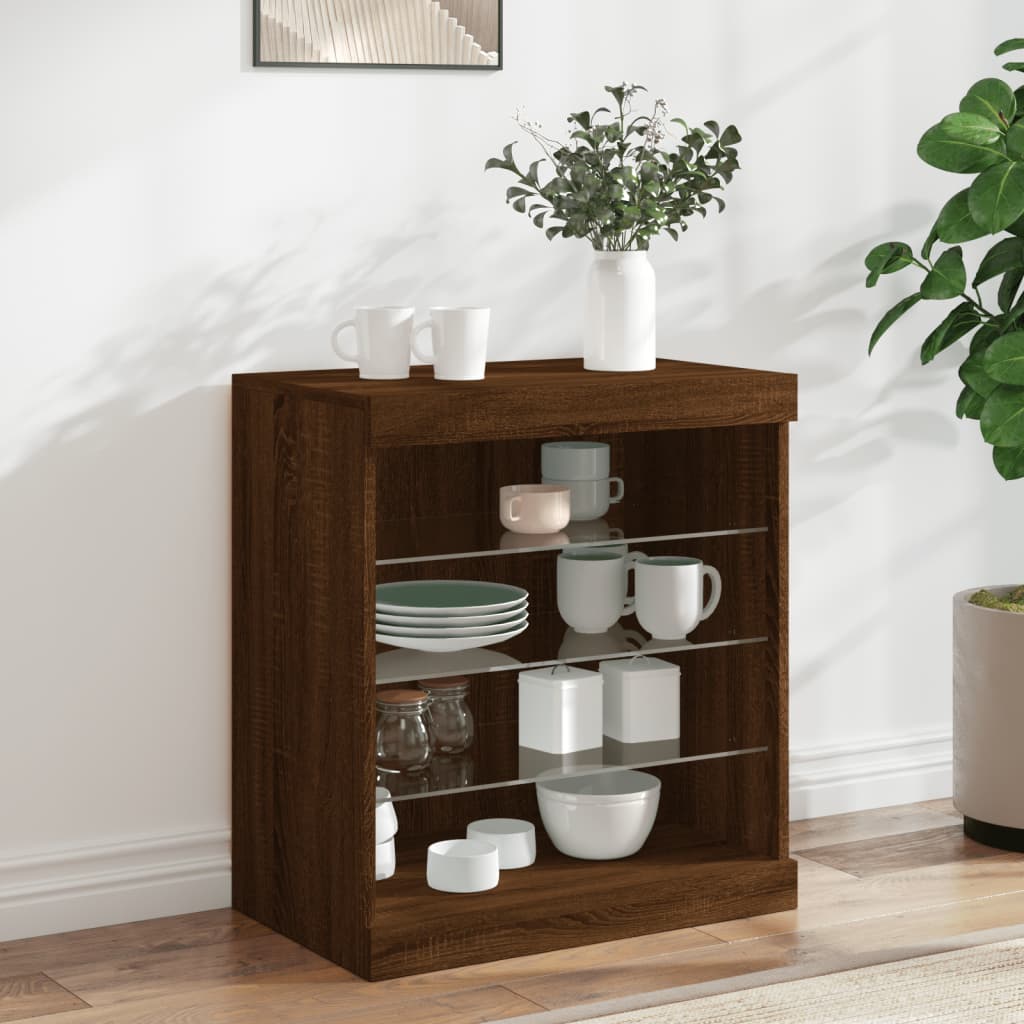 vidaXL Sideboard with LED Lights Brown Oak 60.5x37x67 cm 1
