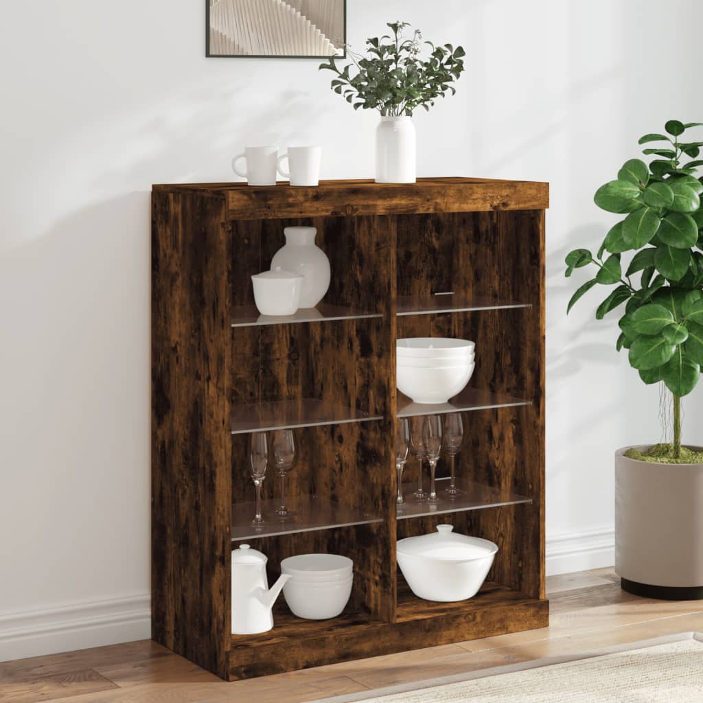 Sideboard with LED Lights 81x37x100 cm Smoked oak