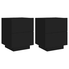 vidaXL Bedside Cabinets with LED Lights 2 pcs Black Engineered Wood 2
