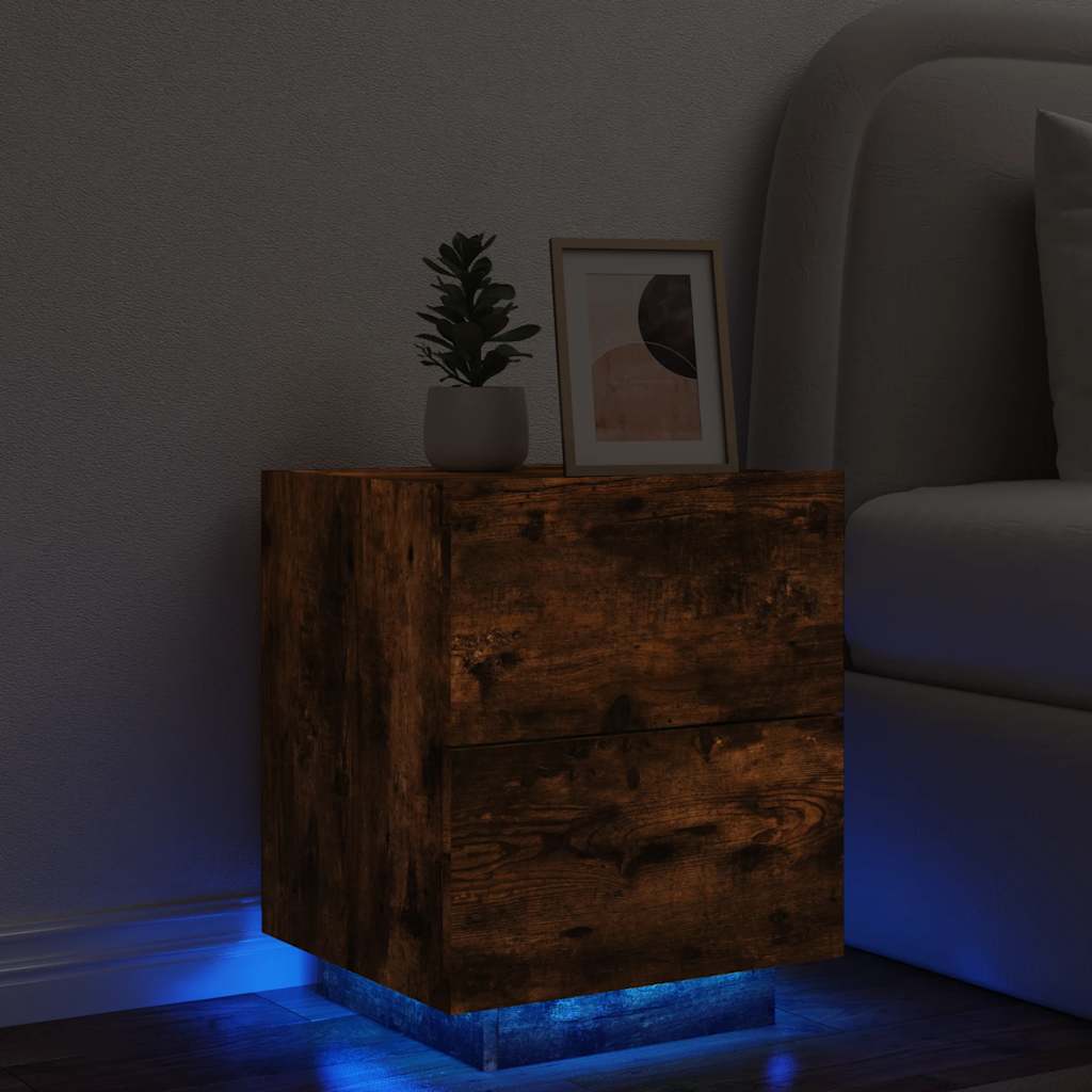 vidaXL Bedside Cabinet with LED Lights Smoked Oak Engineered Wood 1
