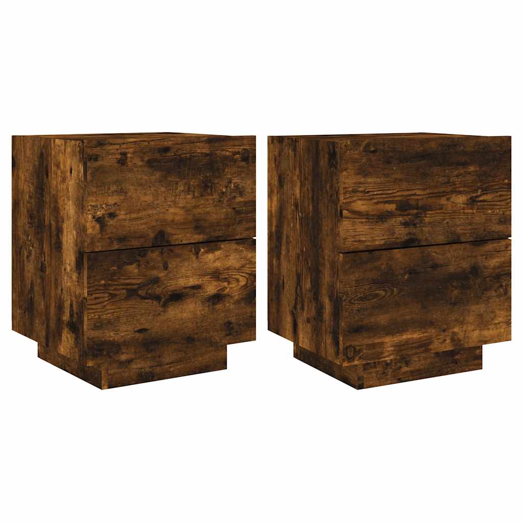vidaXL Bedside Cabinets with LED Lights 2 pcs Smoked Oak Engineered Wood 2