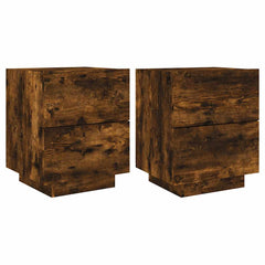 vidaXL Bedside Cabinets with LED Lights 2 pcs Smoked Oak Engineered Wood 2