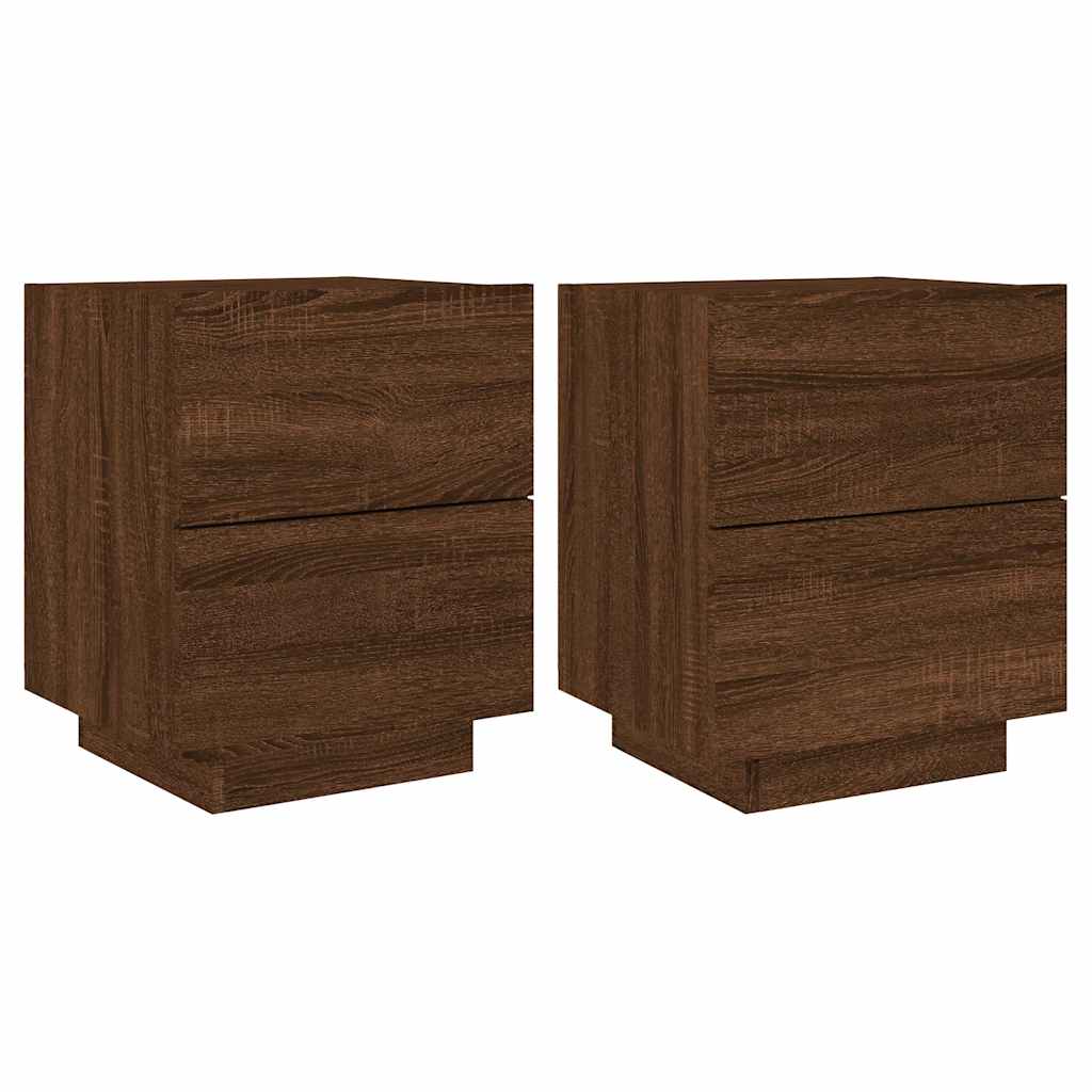 vidaXL Bedside Cabinets with LED Lights 2 pcs Brown Oak Engineered Wood 2