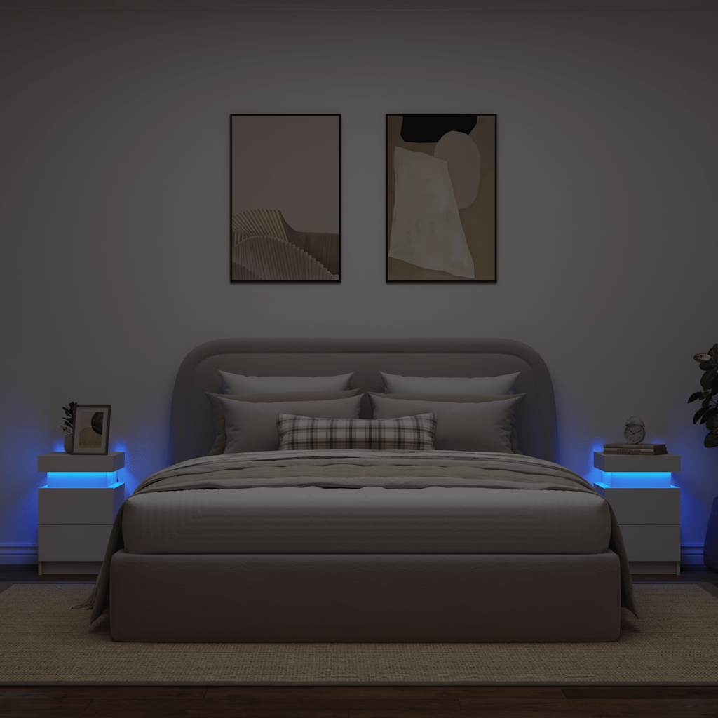 vidaXL Bedside Cabinets with LED Lights 2 pcs White 35x39x55 cm 4