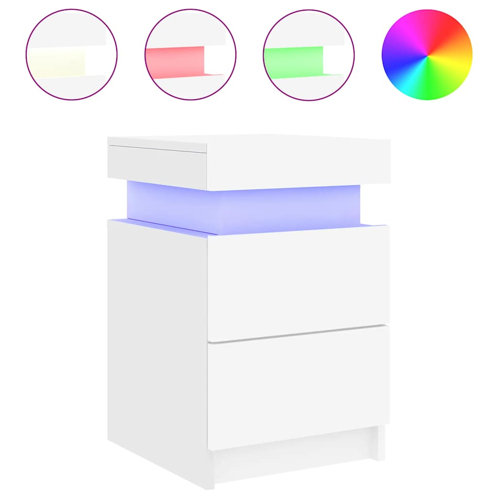 vidaXL Bedside Cabinets with LED Lights 2 pcs White 35x39x55 cm 6