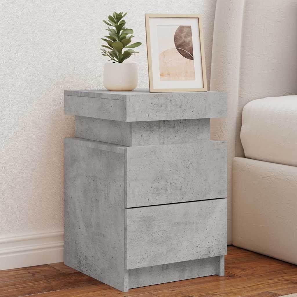 vidaXL Bedside Cabinets with LED Lights 2 pcs Concrete Grey 35x39x55 cm 1