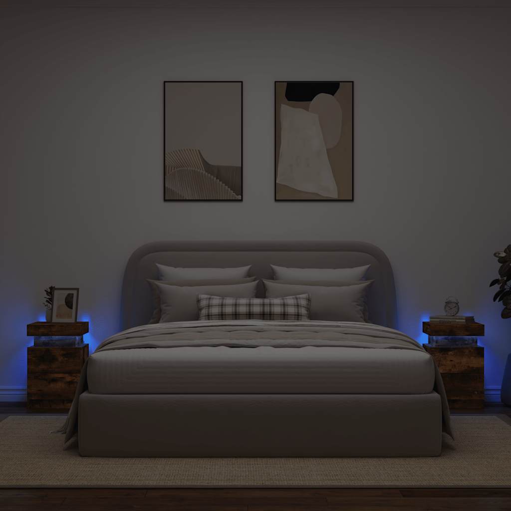 vidaXL Bedside Cabinets with LED Lights 2 pcs Smoked Oak 35x39x55 cm 4