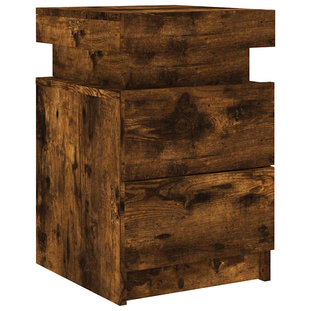 vidaXL Bedside Cabinets with LED Lights 2 pcs Smoked Oak 35x39x55 cm 5