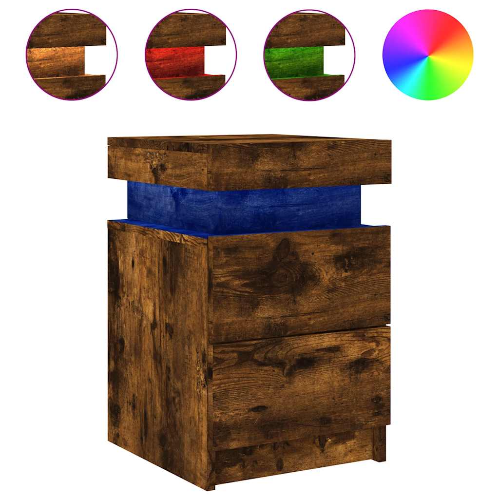 vidaXL Bedside Cabinets with LED Lights 2 pcs Smoked Oak 35x39x55 cm 6