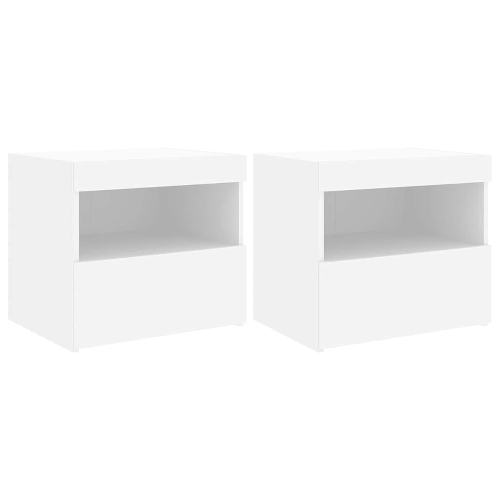vidaXL Bedside Cabinets with LED Lights 2 pcs White 50x40x45 cm 2