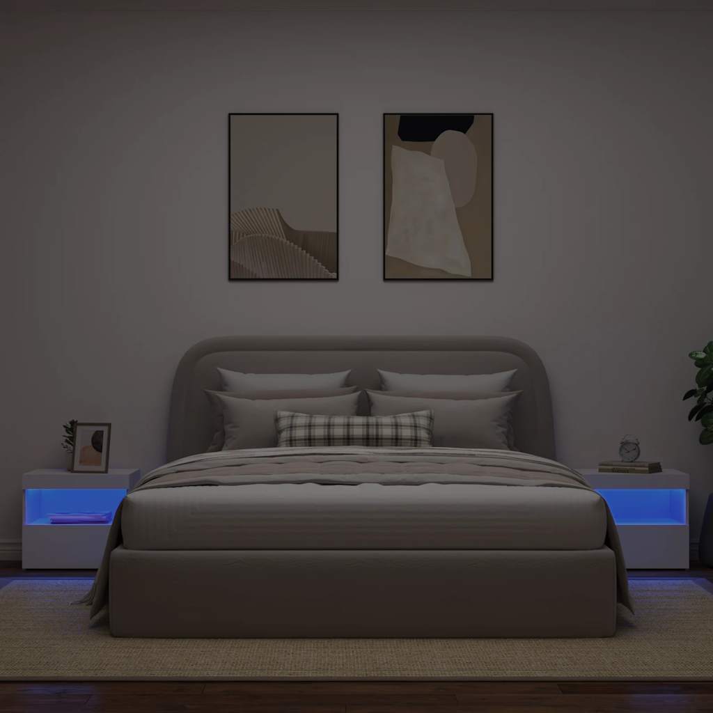 vidaXL Bedside Cabinets with LED Lights 2 pcs White 50x40x45 cm 4